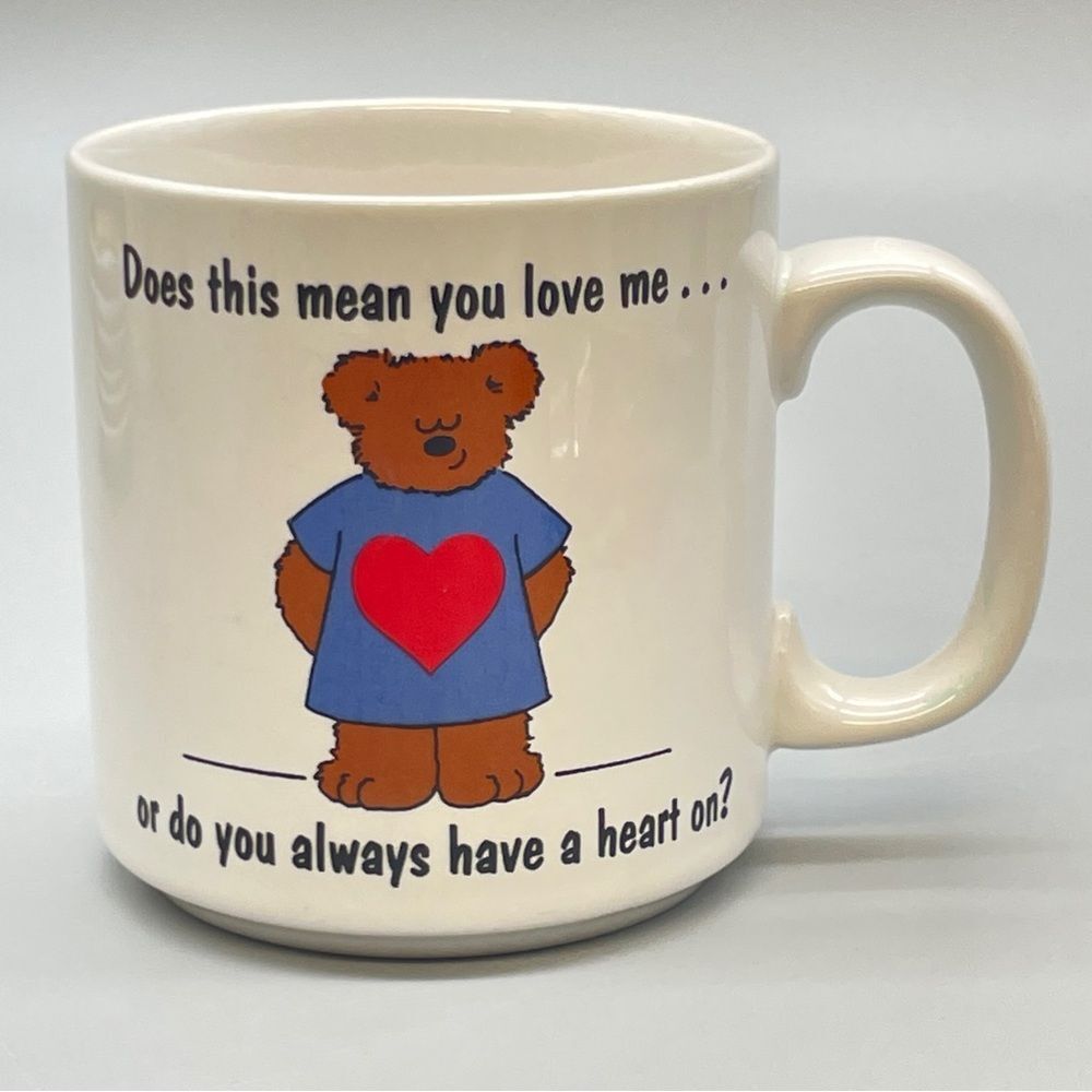 80s Russ Bear Coffee Tea Mug  "Heart On" Pun